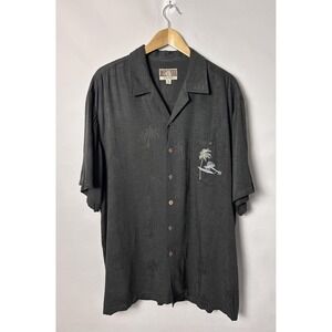 Kalaheo Shirt Mens XL Dark Gray Rayon Hawaiian Aloha Embroidered Plane Palm Tree